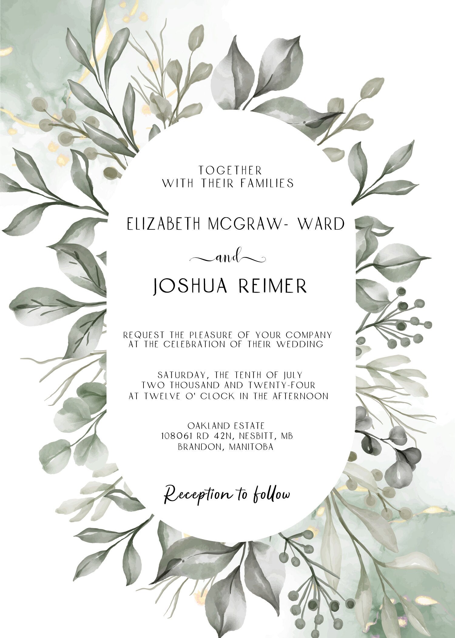 Olive Green and Gold Digital Wedding Invitation