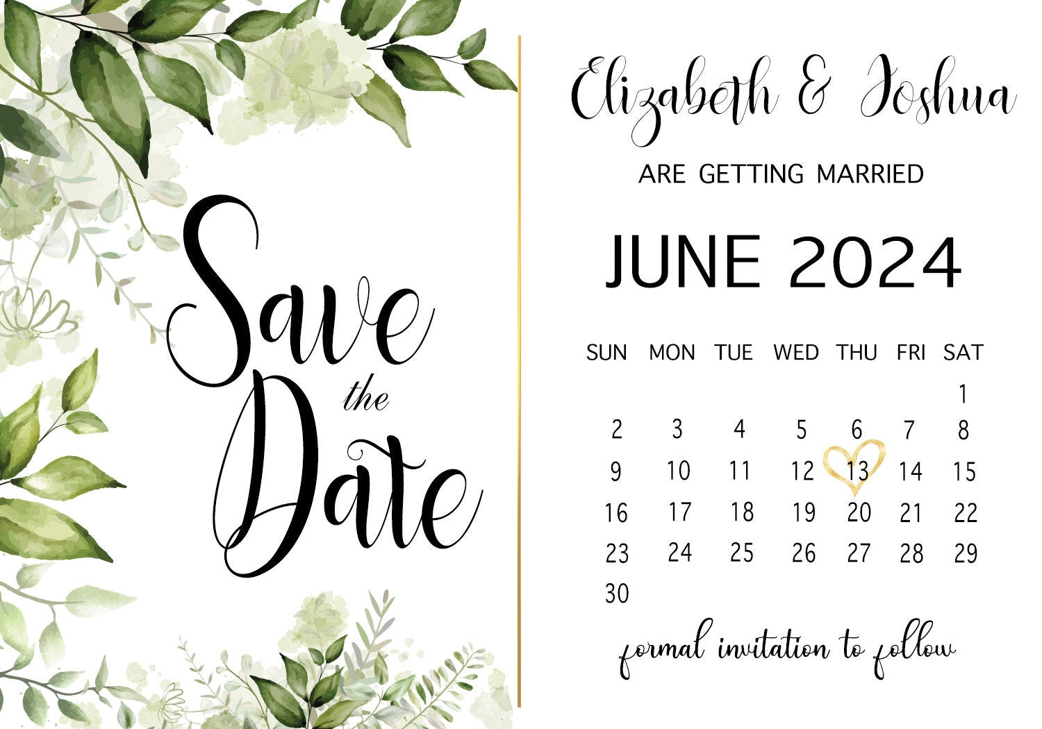 Green Botanical leaves, Watercolor Wedding Invitation Suite